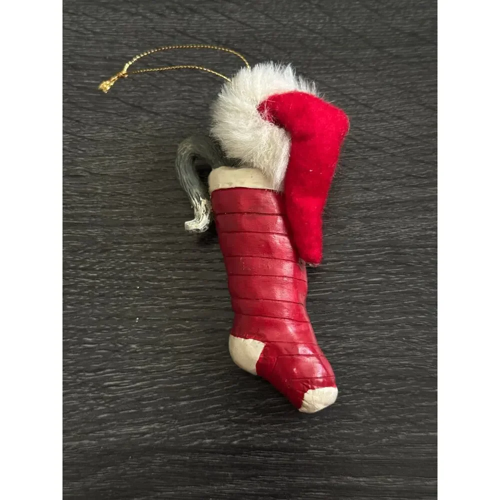 VTG Kurt S Adler Cat‎ Santa Hat Stocking Christmas Holiday Ornament Whiskers